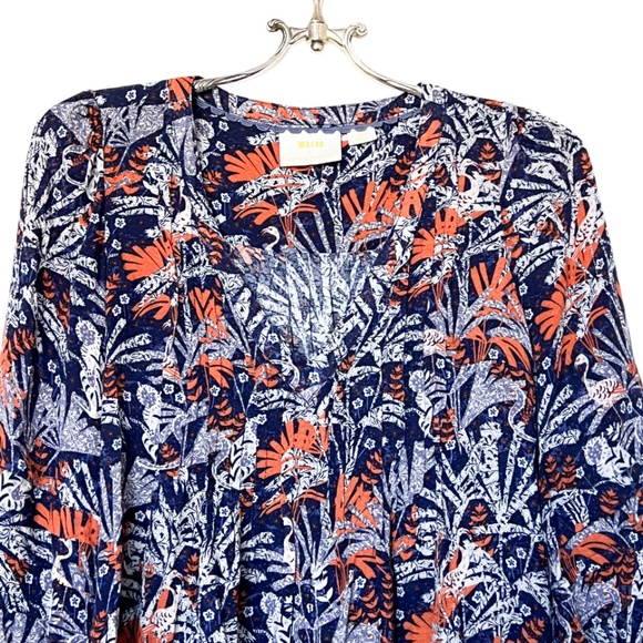 Maeve By Anthropologie Cathy Pleated Blouse with Blue and Orange Jungle Print XS - Picture 5 of 16